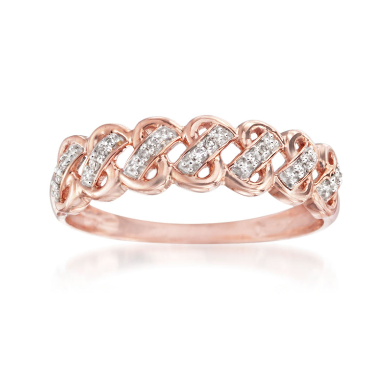 14kt rose gold woven-look ring with diamond accents