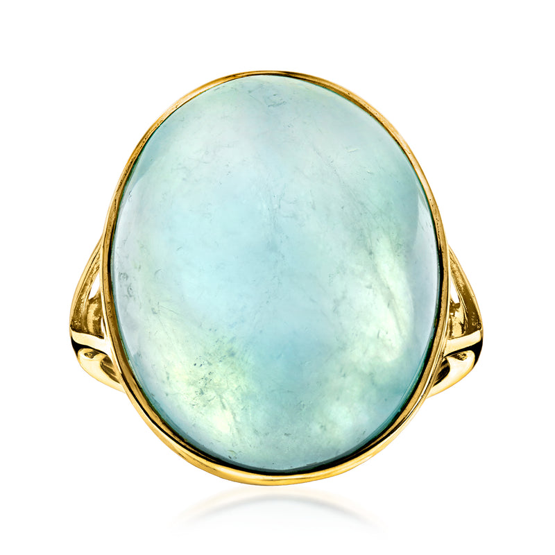 14kt yellow gold ring with oval aquamarine cabochon and split shoulders