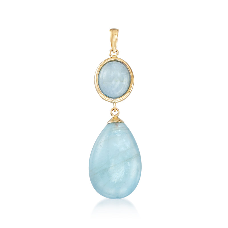 14kt yellow gold aquamarine pendant with oval and teardrop stones