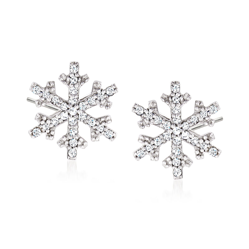 14kt white gold diamond snowflake stud earrings with post backs
