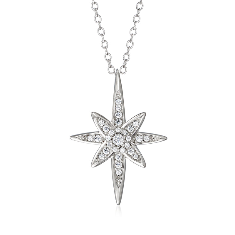 Sterling silver pendant necklace with north star CZ crystal star drop