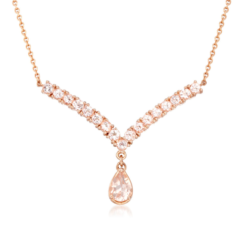 Morganite Y-necklace with pavé accents in rose gold over sterling