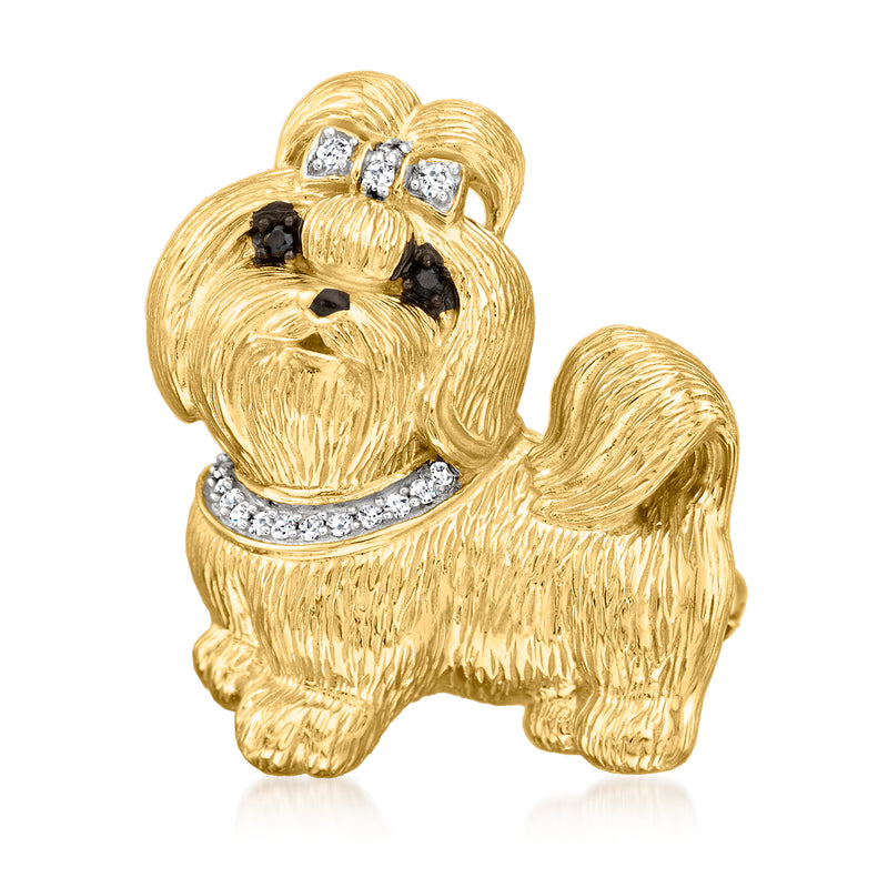 Shih Tzu dog pendant in 18kt gold over sterling with diamond accents, black spinel eyes