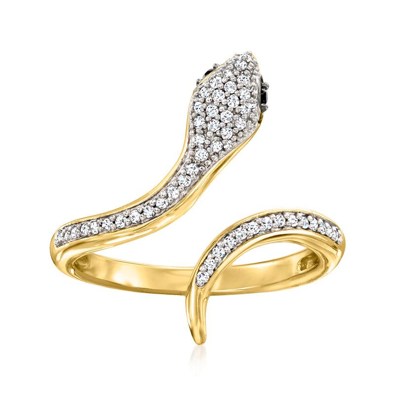 Serpent ring with pavé diamonds in gold-tone sterling silver