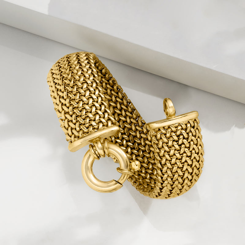 Gold over sterling riso-link bracelet angled view with circular ring clasp