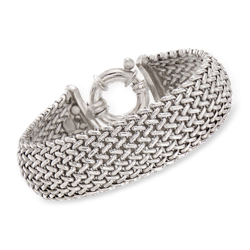 Sterling silver riso bracelet with braided mesh links and round clasp