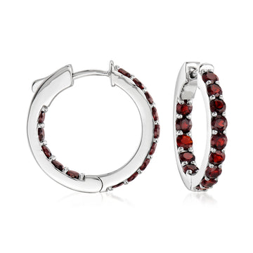 2.50 ct. t.w. Garnet Inside-Outside Hoop Earrings in Sterling Silver. 7/8"