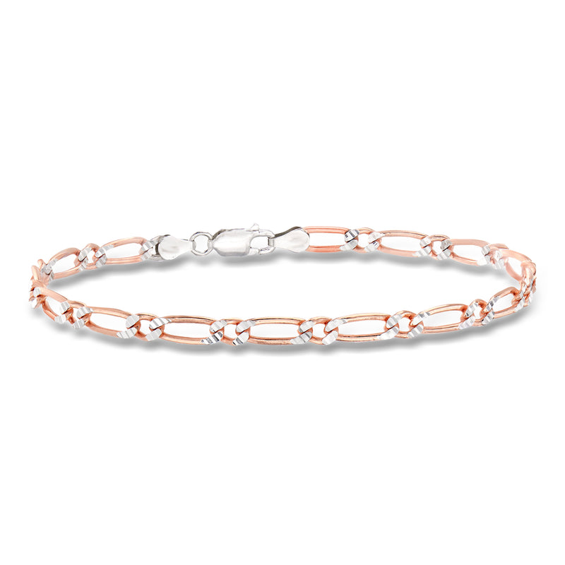 Two-tone figaro-link bracelet in sterling silver and rose gold over sterling