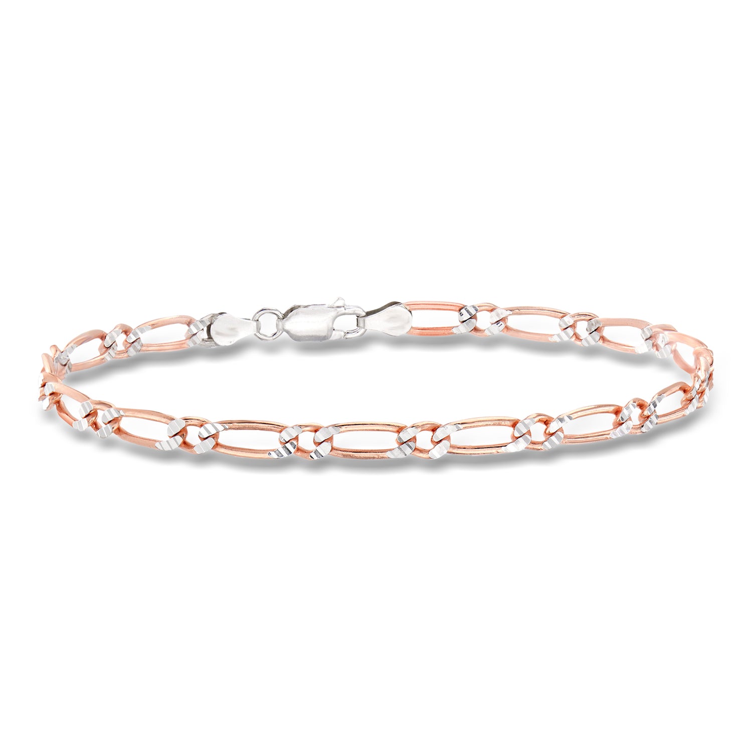 Italian Sterling Silver and 18kt Rose Gold Over Sterling Figaro-Link Bracelet
