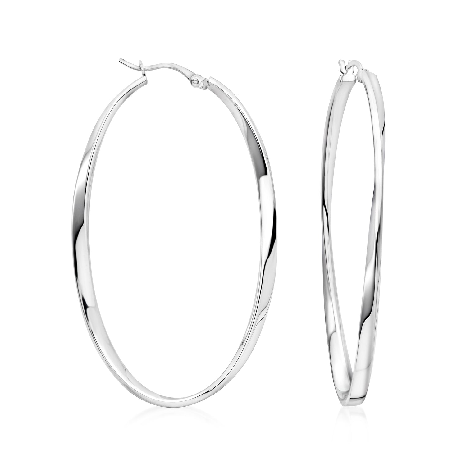 Sterling Silver Twisted Oval Hoop Earrings
