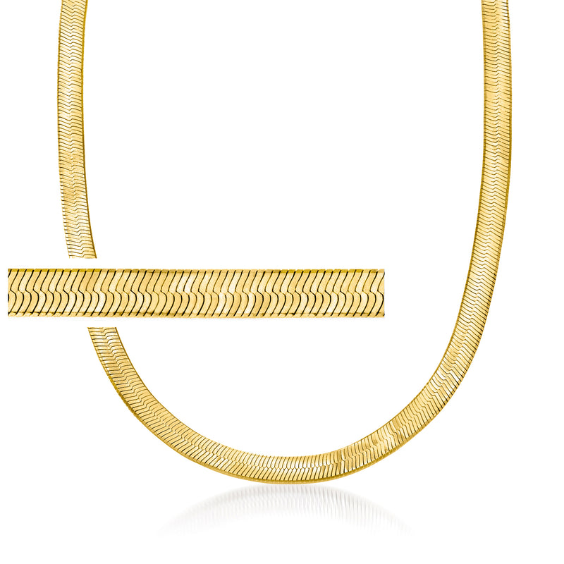 Gold herringbone necklace chain with smooth rounded profile