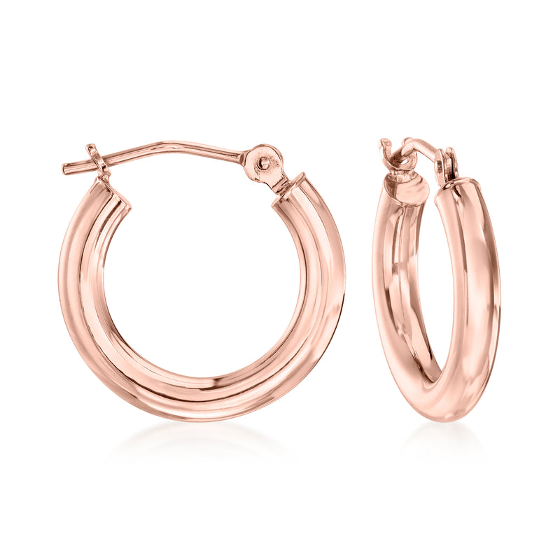 14kt rose gold hoop earrings, round hinged hoops