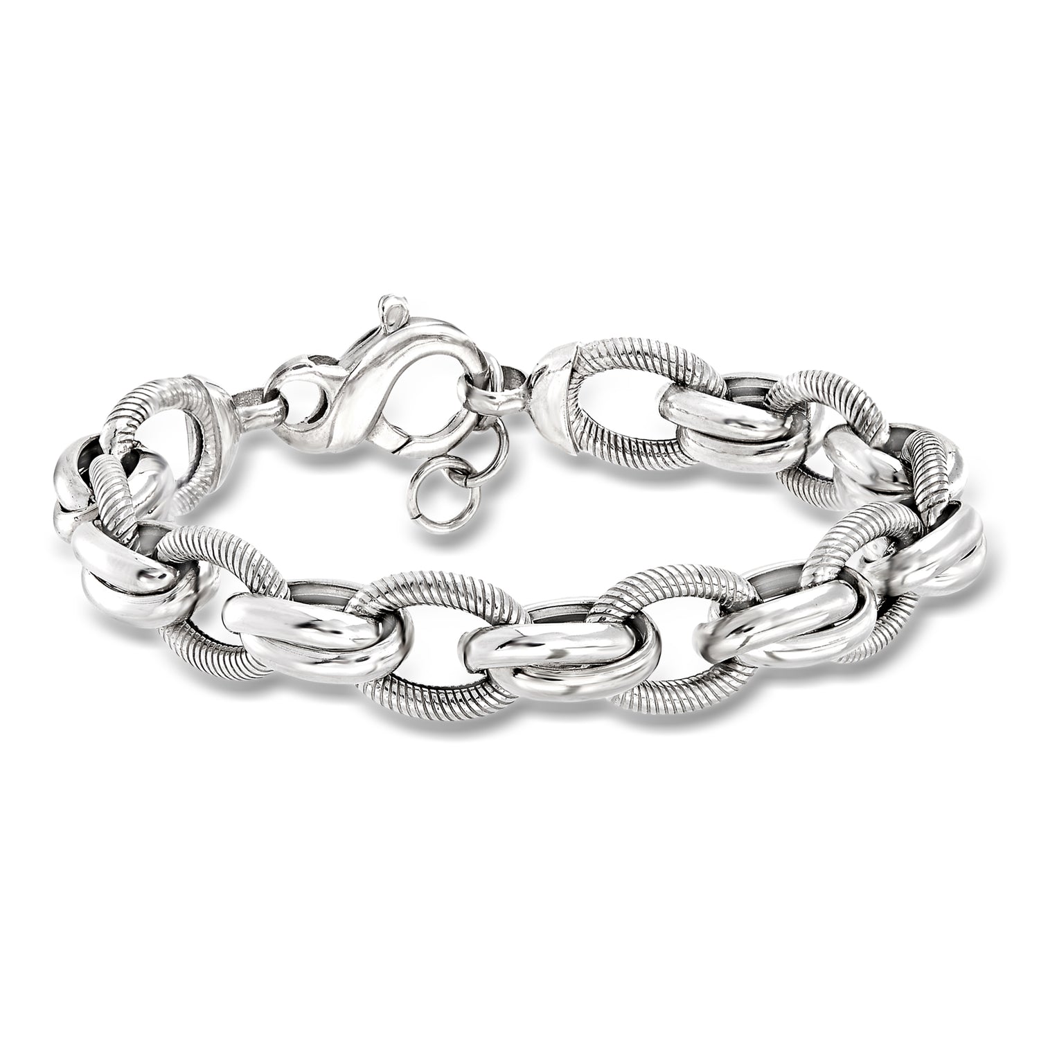 Italian Sterling Silver Textured and Polished Multi-Link Bracelet