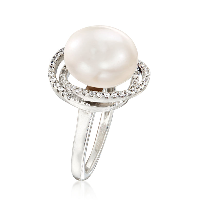 12mm cultured pearl and CZ ring in sterling silver