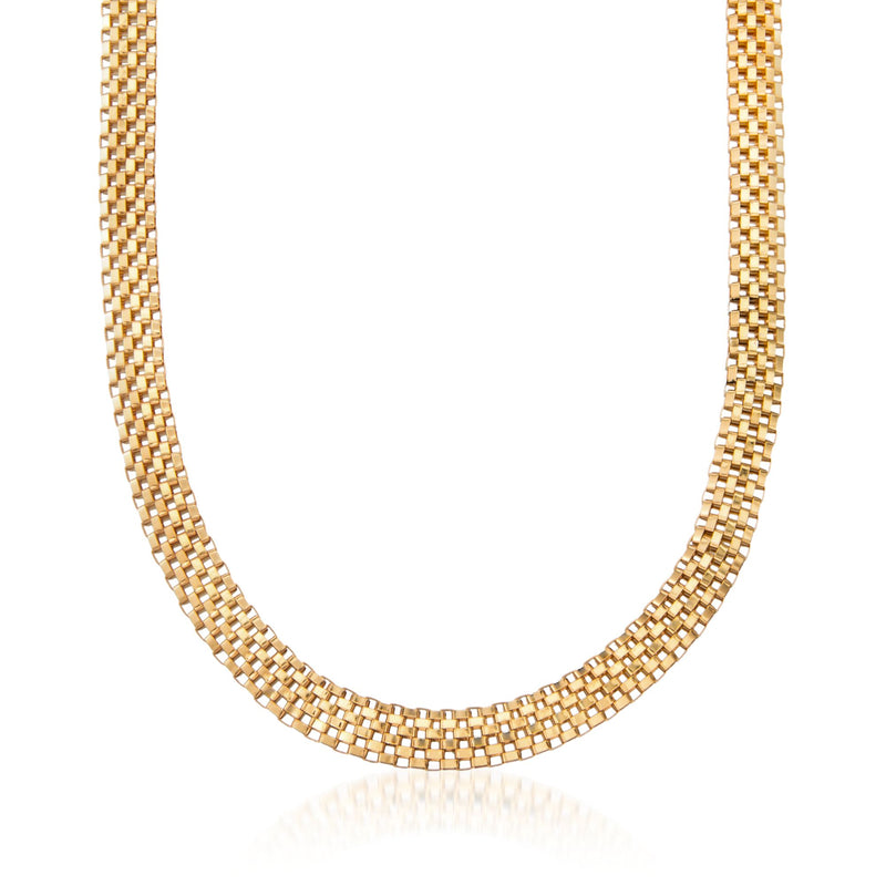 Gold-tone rectangular link necklace chain with fine mesh texture