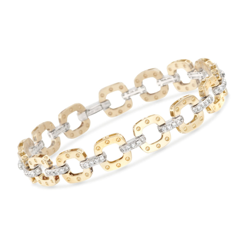 Two-tone 18kt gold link bracelet with diamond-like accents and oval links