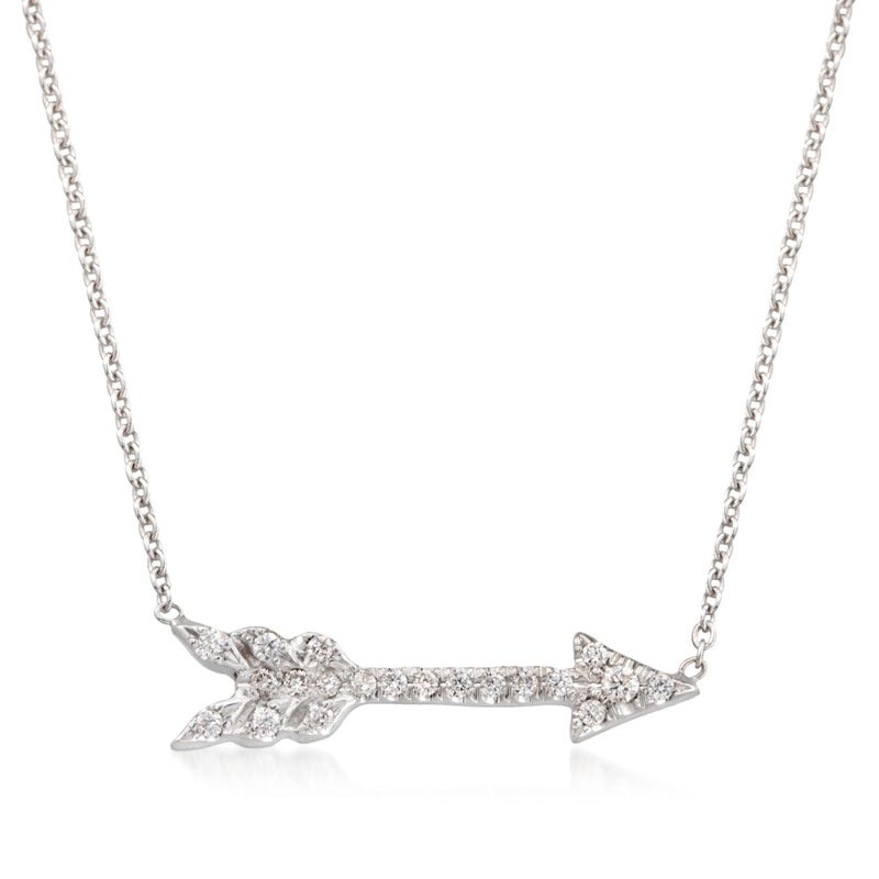 Roberto Coin 18kt white gold arrow pendant necklace with diamond accents, two-arrow design