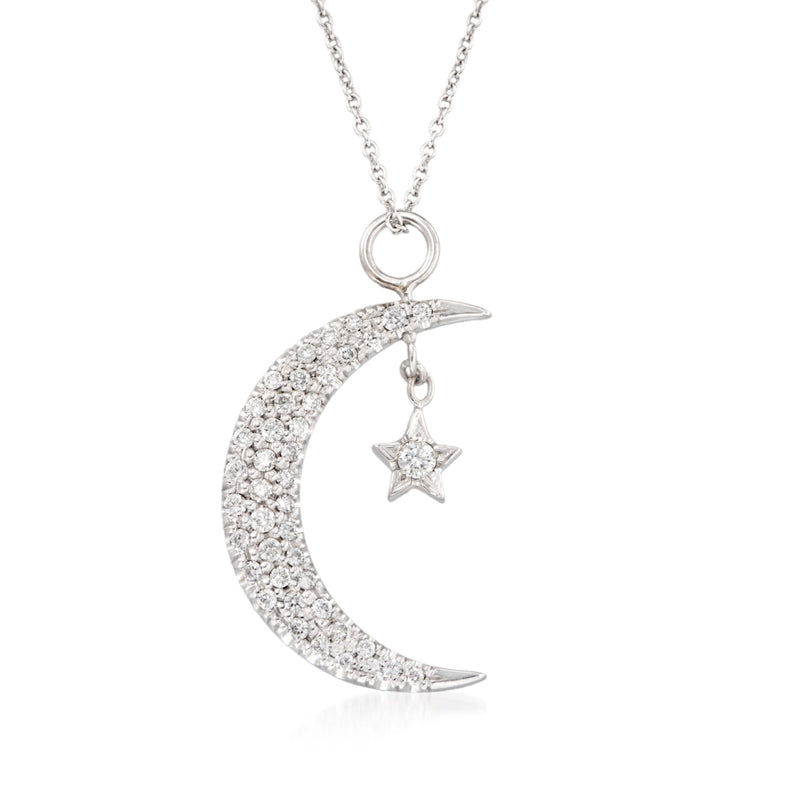 18kt white gold diamond moon and star pendant necklace with star drop charm