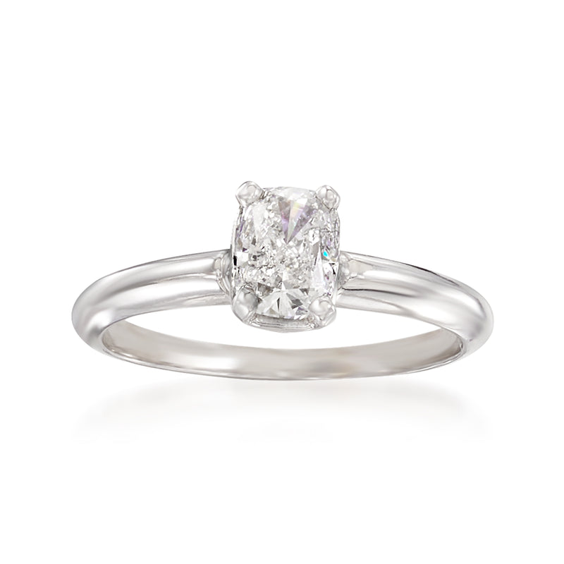 14kt white gold diamond solitaire ring with square-cut center stone