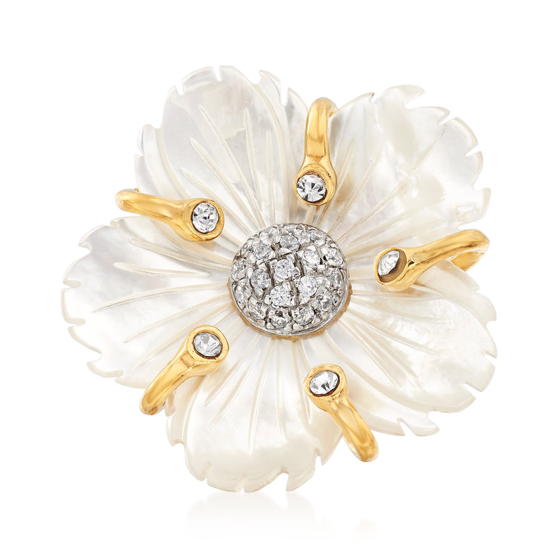 18kt gold over sterling flower ring with mother-of-pearl petals and round CZ accents