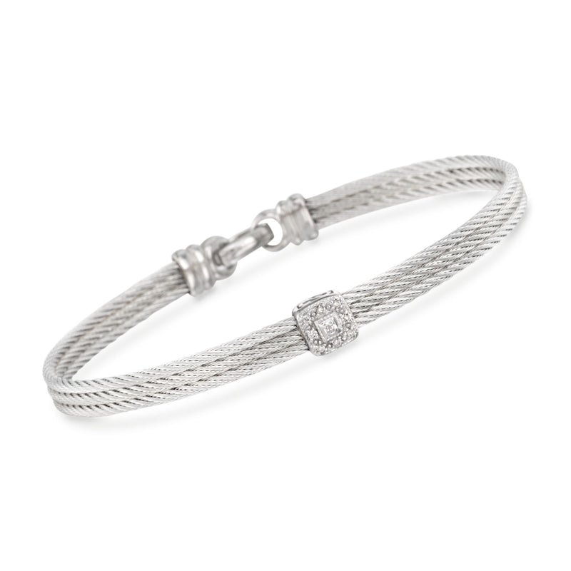Gray cable station bracelet with diamond clasp in white gold