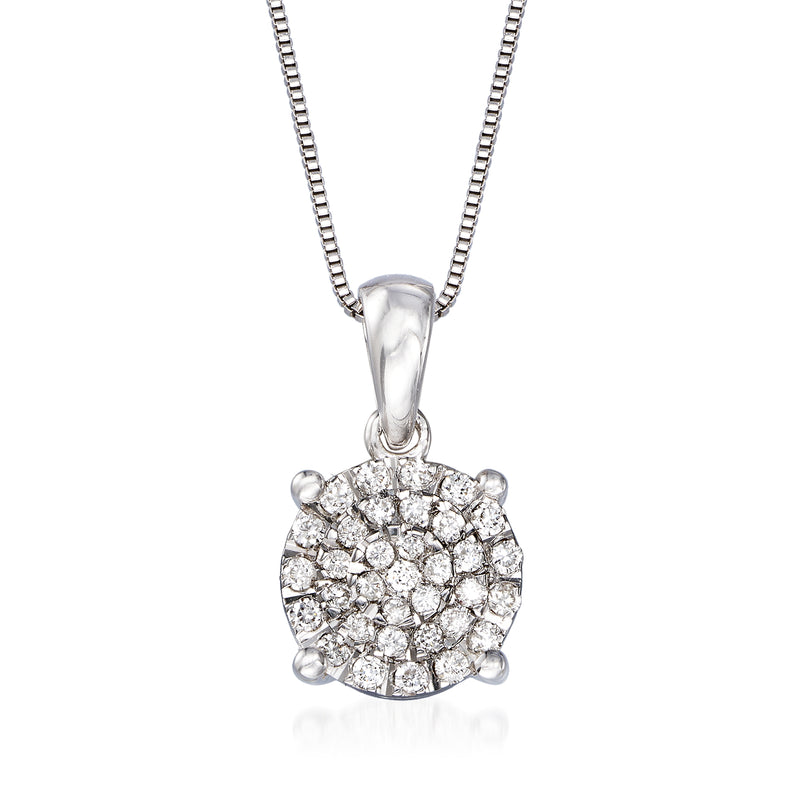 Sterling silver diamond pendant necklace with round cluster of clear stones, .25 ct t.w.