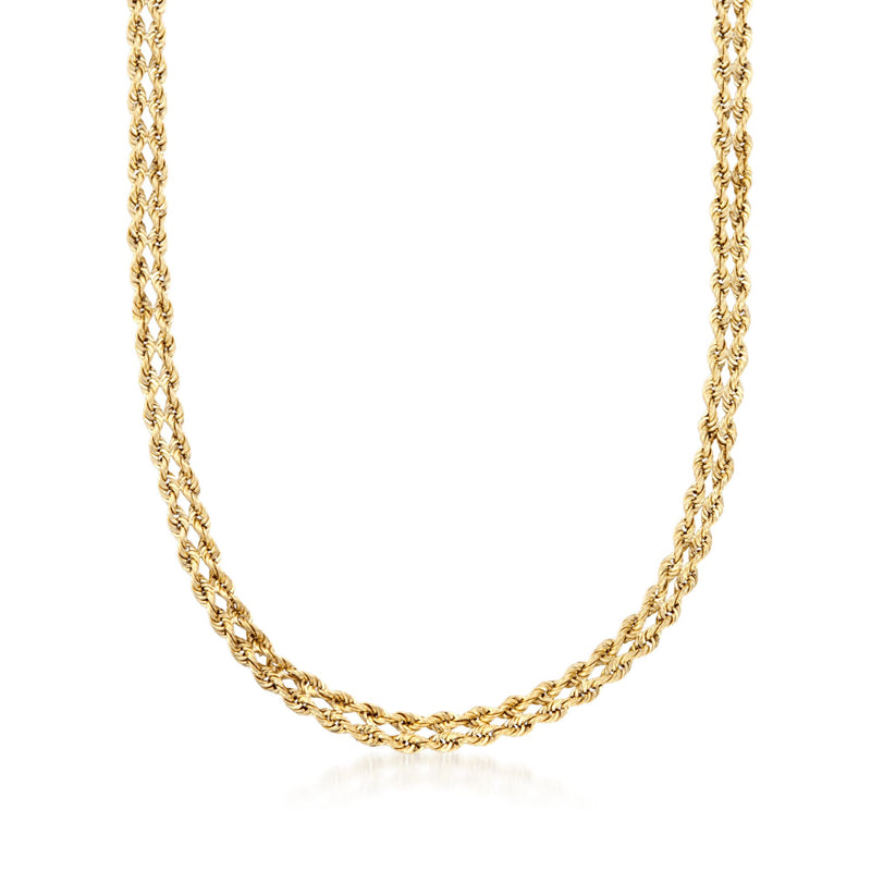 14kt yellow gold double-rope chain necklace with interlinked links