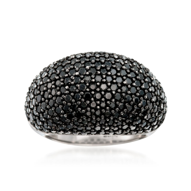 Black spinel dome ring in sterling silver
