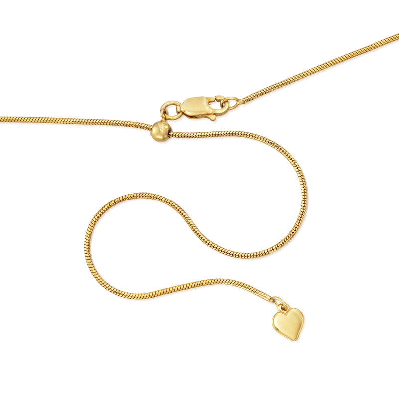 Gold-tone adjustable snake-chain necklace with small heart charm and toggle clasp