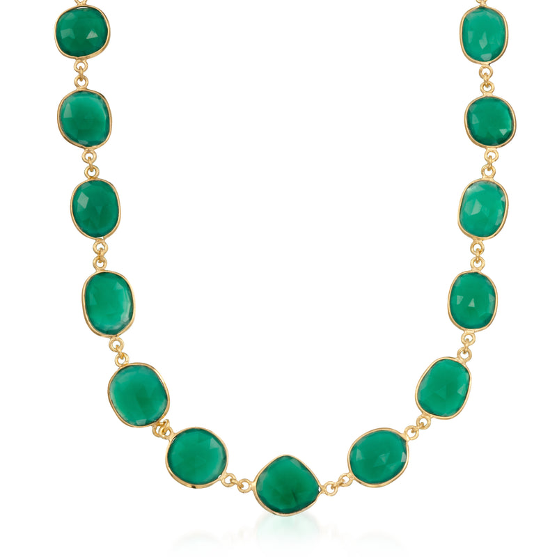 Green onyx necklace, 14kt gold over sterling silver with oval cabochons