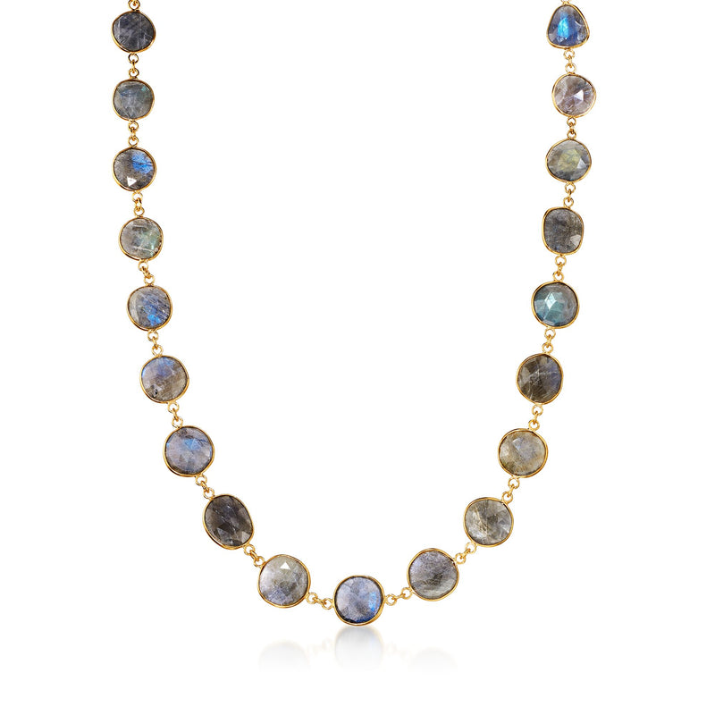 Labradorite necklace with oval stones and gold-tone links on a chain