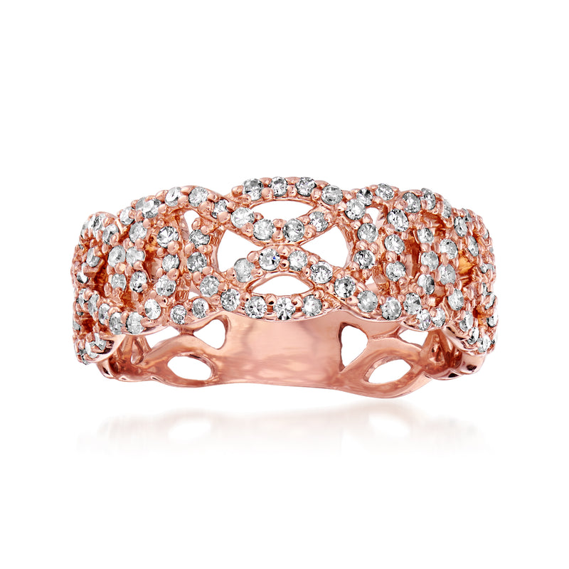 14kt rose gold openwork diamond ring with oval floral lattice and sparkling stones