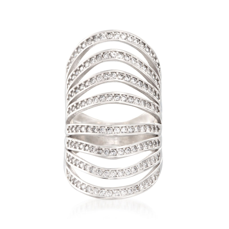 Sterling silver CZ multi-row knuckle ring with stacked clear stone rows
