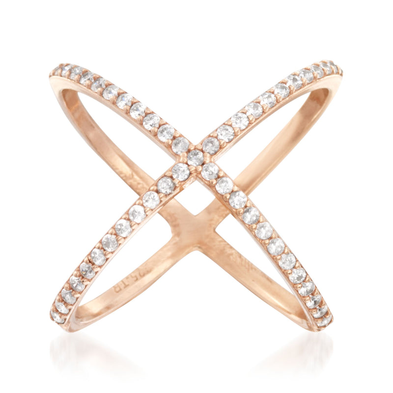 Rose gold over sterling CZ crisscross ring with pavé-set stones