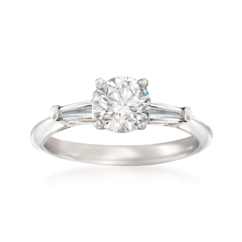 14kt white gold diamond engagement ring with round center stone, prong-set sides