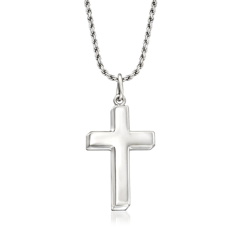 Sterling silver cross pendant necklace with polished cross and link chain