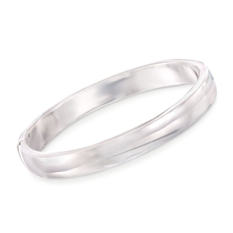 Polished sterling silver wide bangle bracelet, smooth oval 10mm band