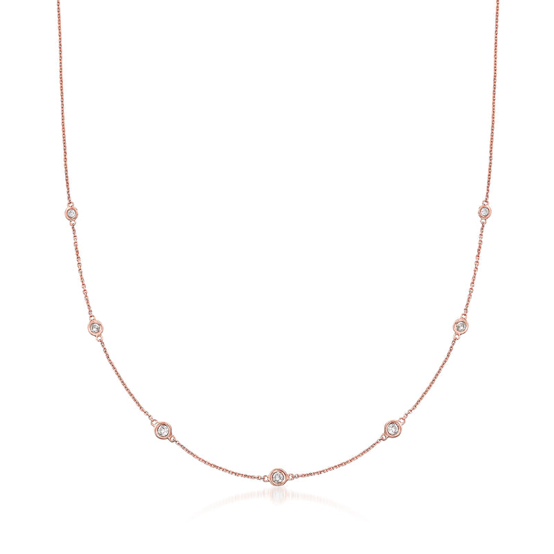 14kt rose gold diamond station necklace with graduated bezel-set stations