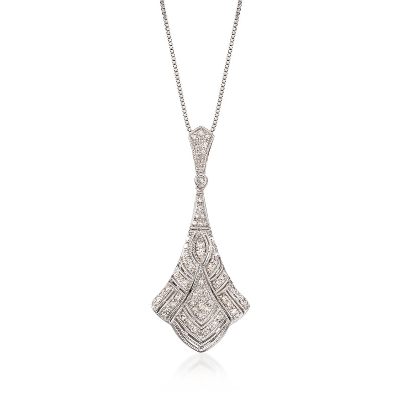 Sterling silver diamond-encrusted drop pendant necklace on a chain