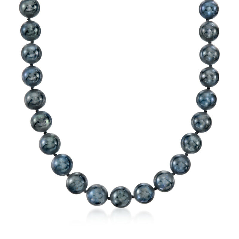 Black cultured freshwater pearl necklace of 10–11mm round pearls