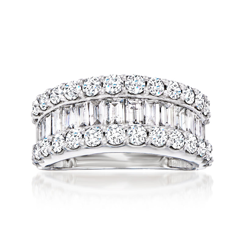 14kt white gold baguette and round diamond band ring, full row settings