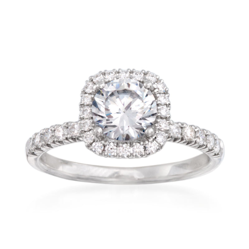 Simon G. 18kt white gold diamond engagement ring setting with round halo center