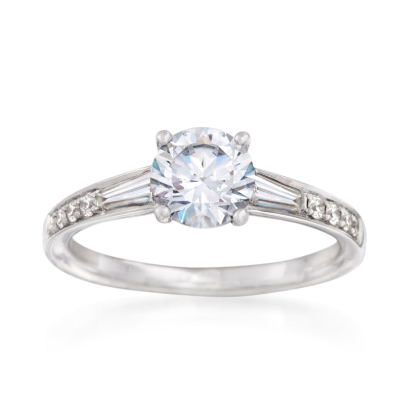 18kt white gold diamond ring setting with round center stone and pave shoulders