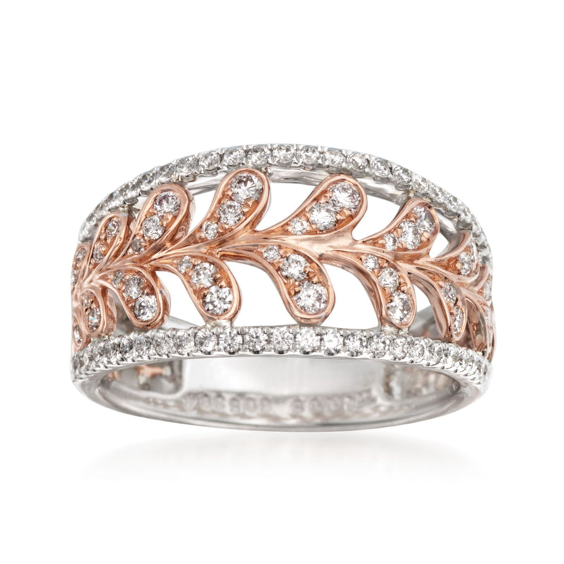 Simon G. two-tone gold diamond leaf ring with pavé band