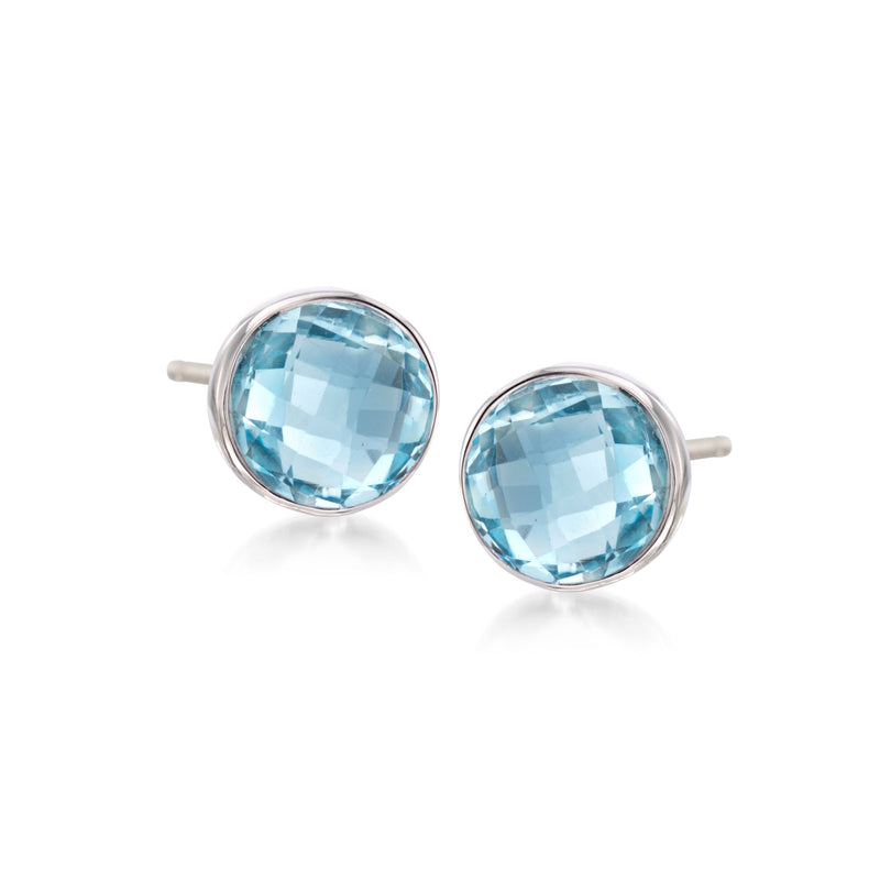 Sterling silver bezel-set blue topaz round stud earrings