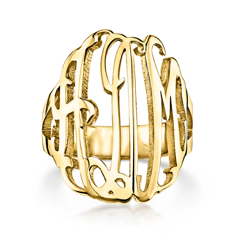 24kt gold over sterling personalized monogram ring with polished cutout initials