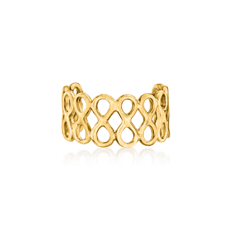 14kt yellow gold infinity single ear cuff, openwork oval band design