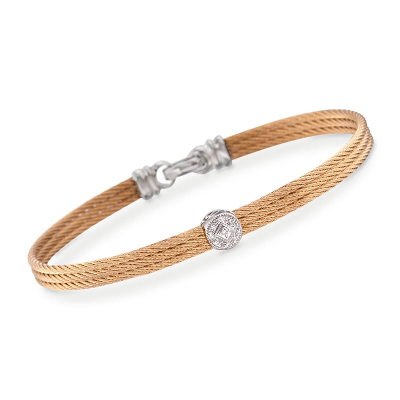 ALOR Classique diamond station cable bracelet in yellow cord with round white-gold centerpiece