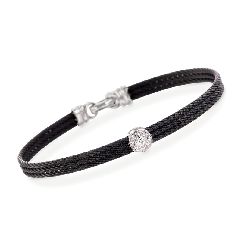 Black cable bracelet with diamond station and 18kt white gold clasp