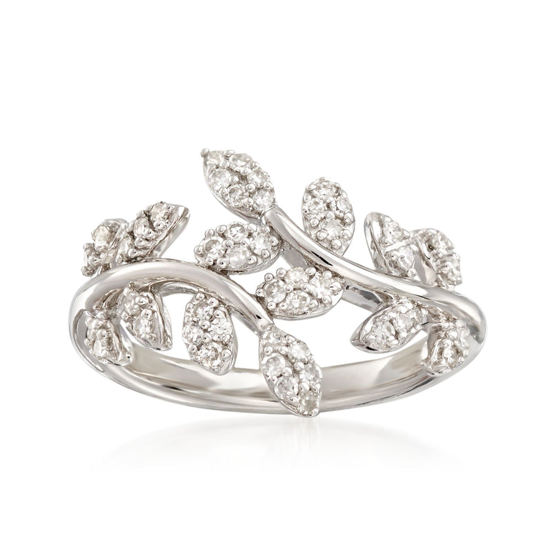 Sterling silver diamond vine ring with clustered teardrop stones on curved bands
